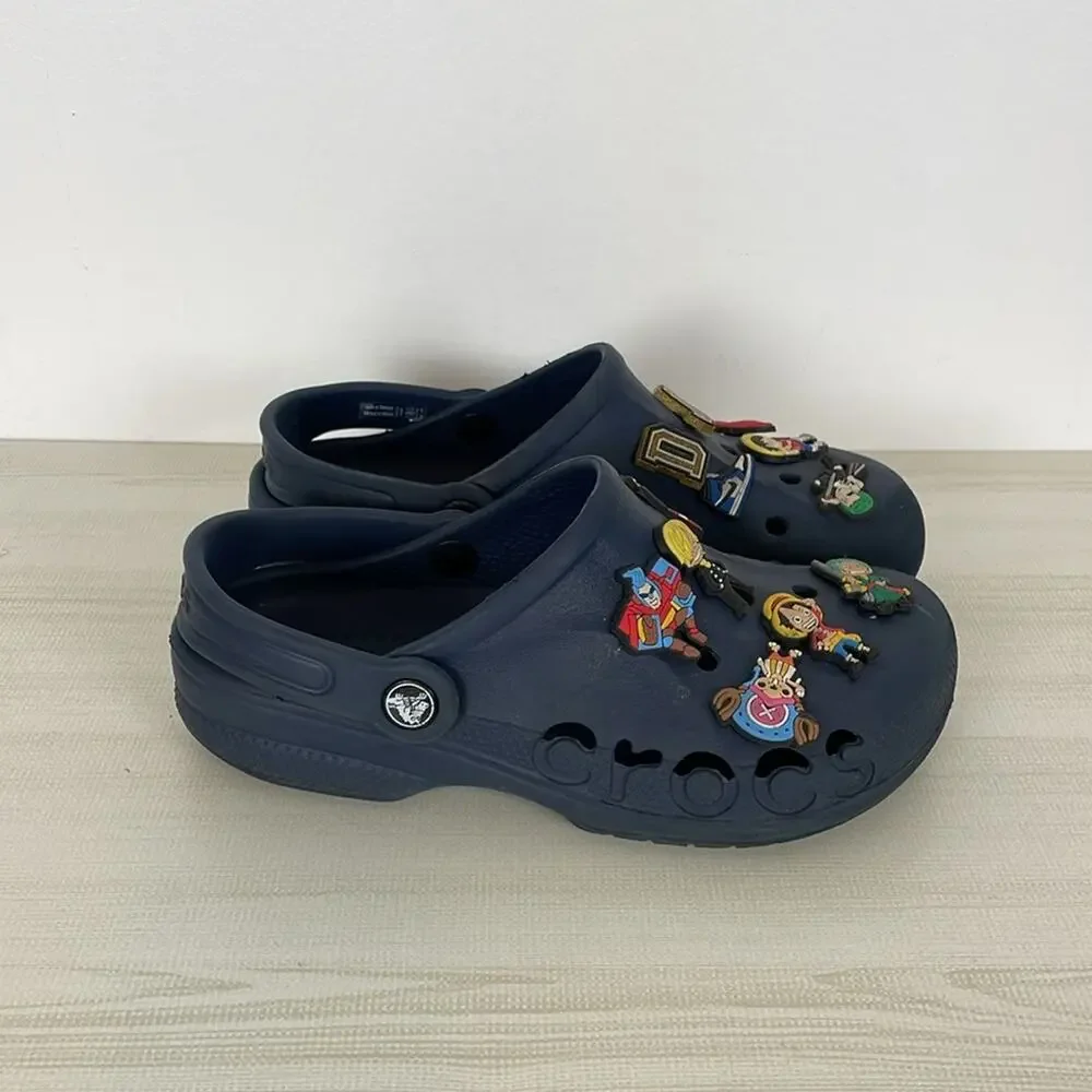 Crocs Youth 4-6 Blue Clog Sandals With Charms Casual Lightweight Beach Shoes